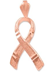 10k Rose Gold Breast Cancer Awareness Ribbon Charm 3D Pink Pendant