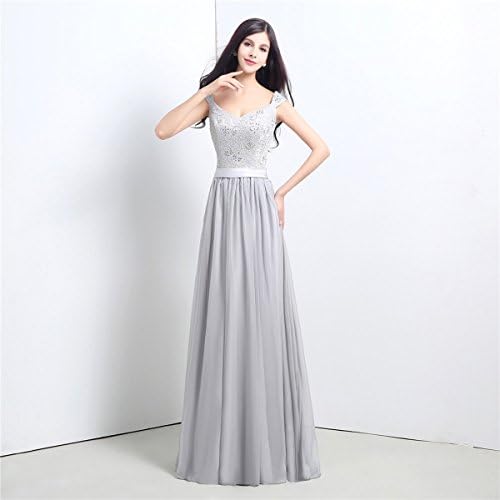 Favebirdal Women's Long Evening Party Gown Bridesmaid Dress Silver Size US4