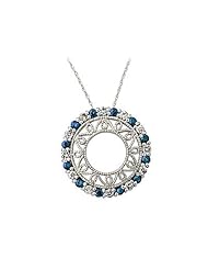 Sapphire and Diamond Circle Pendant in 14K White Gold