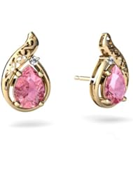 Created Pink Sapphire 14kt Yellow Gold Filligree Earrings