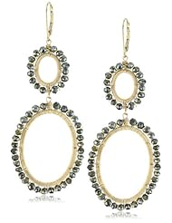 Dana Kellin Black Quartz in Double Oval Edged Drop Earrings