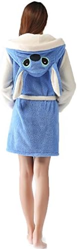 Bangniweigou® Adult Cartoon Flannel Robe Hooded Bathrobe w/ Pockets,Blue,US 6