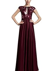 A-line V-neck Cocktail Floor Length Short Polyester/Satin/Silk Empire   Waistline Sequined Bubble Dress Cap Sleeves Evening Dress/Homecoming Dress/Pageant Dress/Prom Dress/Party Dress/Wedding Dress 