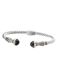 925 Silver & Onyx Round Ornate Twisted Cuff Bracelet with 18k Gold Accents