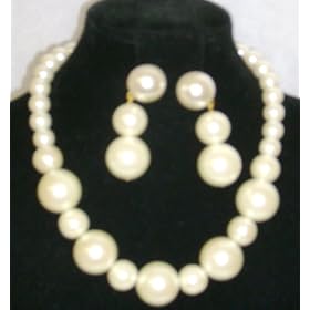 Click here to buy Graduated Ivory Pearl Choker Necklace with Earrings for Women and Teens by Gita.