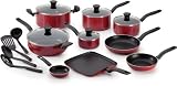 T-fal A777SI64 Initiatives 18-Piece Nonstick Cookware Set, Red