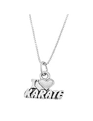 Sterling Silver One Sided I Love Karate Necklace