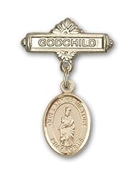 14K Gold Baby Badge with Our Lady of Victory Charm and Godchild Badge Pin