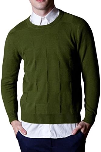 BFHY Men's Mink Cashmere Round Collar Pullover Short Knit Slim Sweater Green 2XL