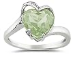 Heart Shaped Green Amethyst and Diamond Curve Ring in 14K White Gold