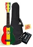 Kala KA-SREG Ukadelic Series Soprano Ukulele Bundle with Gig Bag, Tuner, and Polishing Cloth - Tri-Color Reggae