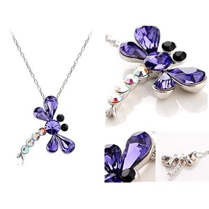Swarovski Crystal Amethyst Purple AB Cute Cartoon Dragonfly Bug Pendant Necklace