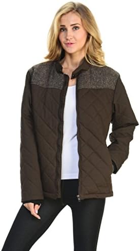 Women's Quilted Zip-up Blazer Regular &amp; Plus Size (2X-Large,Brown)