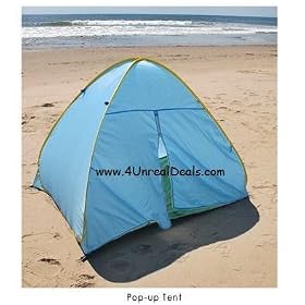 Deluxe Pop Up Beach Tent Sun Shelter with Zipper Privacy Door Family Cabana Sun Wind Tent Blue with Folding Instruction Video on CD