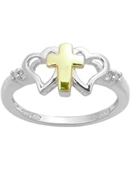 Precious Moments 2-Tone Sterling Silver Diamond Accent Heart and Cross Ring, Size 7