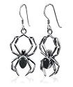 Black Onyx Stering Silver Widow Spider French Ear Wire Hook 1.5" X 0.5" Dangle Earrings