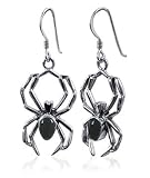 Black Onyx Stering Silver Widow Spider French Ear Wire Hook 1.5