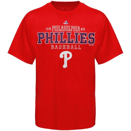 MLB Mens Philadelphia Phillies Charge The Mound Athletic Red Short Sleeve Basic Tee By Majestic (Athletic Red, Large) at Amazon.com