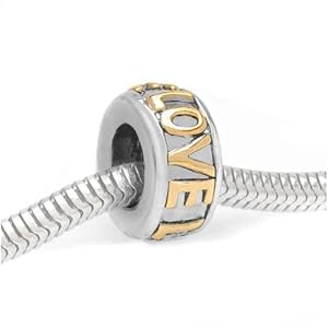 22K Gold Plated 'LOVE' Silver Tone Message Spacer Bead Fits Pandora (1)