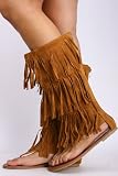 New Womens Mid Calf Fringe Moccasin Dress Sandals Sexy Boot Style in Black Brown