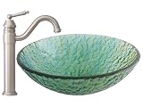Geyser Textured Modern Bathroom Glass Vessel Sink and Brushed Nickel Faucet Combo