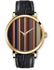 SPRAWL Aanalog Fashion Series Gold Ladies Watches of Genuine Black Leather Strap,Unique Wrist Watch for Women Girls Designed with Streaks of dark colors