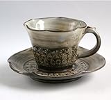 【美濃伝統工芸士】　鈴木秀俊　粉引印花紋　コーヒーカップ＆ソーサー