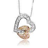 14k Two Tone Gold White and Rose Pink Diamond Heart Pendant Necklace (HI, SI-I, 0.25 carat)