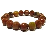 Petrified Wood Bracelet 01 Stretch 12mm Red Yellow Round Crystal Healing