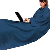【防災グッズ 防災用品 災害対策 非常用】袖付き毛布 袖付 着る毛布 長さ180cm ポケット付 袖付きブランケット ブルー(X395-S2)