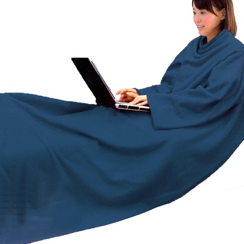 【防災グッズ 防災用品 災害対策 非常用】袖付き毛布 袖付 着る毛布 長さ180cm ポケット付 袖付きブランケット ブルー（X395-S2)
