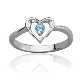 Sterling Silver 3mm Blue Topaz Heart Ring