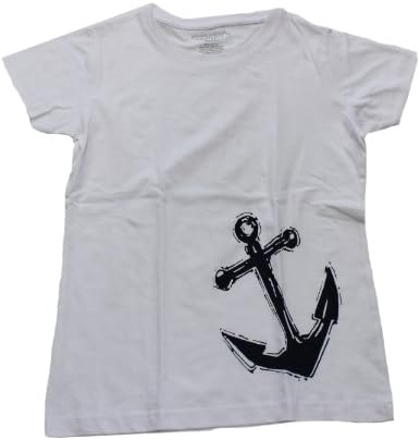 "Anchor" Ladies Longer Length Cotton T-shirt - Handprinted in the USA (Extra Large, Navy on White)