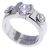 SAVE 70% Stainless Steel Ring set in a Contemporary Trinity style with Diamond Cut Signity Stone Cubic Zirconia - OVERSTOCK Clearance Sale!