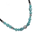 Sterling Silver Turquoise and Leather Necklace, 15-19"