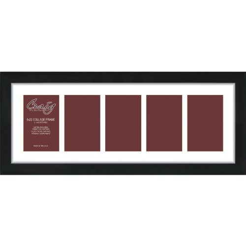 Craig Frames 1WB3BK 8 by 22-Inch Black Picture Frame, Single White Collage Mat with 5 - 4 by 6-Inch Openings