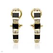 Earrings With Precious Stones - Genuine Clean Diamonds and Onyxes Beautifully Designed in 14K Yellow Gold. Total item weight 6.2g Length 22mm