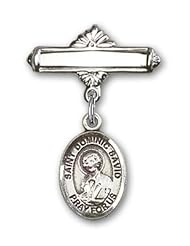 Sterling Silver Baby Badge with St. Dominic Savio Charm and Polished Badge Pin