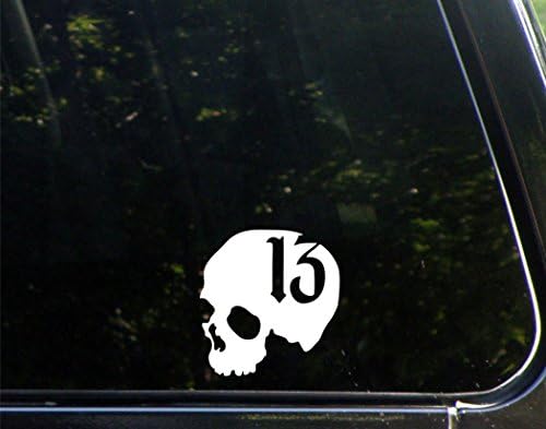 Skull With Number 13 - 4" x 4" - Evil Vinyl Die Cut Decal/ Bumper Sticker For Helmets, Bikes, Windows, Cars, Trucks, Laptops, Etc.