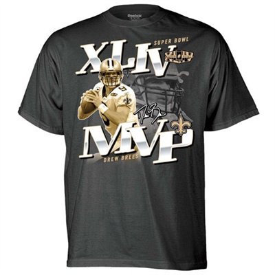 New Orleans Saints Super Bowl XLIV Champions #9 Drew Brees MVP Men's T-Shirt, Medium