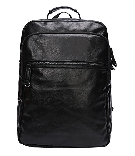 Vintage School Backpack Leather Book Bag College Daypack Black Fit 15'' Laptop