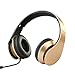Intone I60 Lightweight Folding 3.5mm Stereo Over-ear Headphones Portable Stretch Headsets Earphones Leather Earpad with Build-in Microphone and Control Button for All Smartphones,laptops,tablets,pc,mp3/mp4,psp,ipod (Golden)