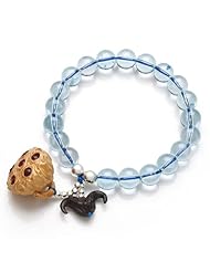 Honeystore Girls Lotus Root Pendant Ebony Water Chestnut Lobular Red Sandalwood 925 Sterling Silver Blue Topaz Stretch Bracelet Color Multicolor