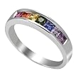 14K White Gold Rainbow Sapphire Ring