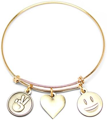 Emoji Charm Bracelet (Peace. Love. Happiness. - Antique Gold)