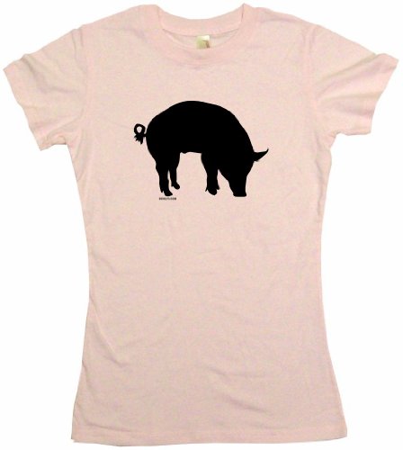 Pig Silhouette Logo Women's Tee Shirt Medium-Pink Babydoll (petite fit)