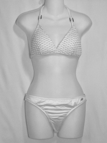 Guess Sparkle White Halter Bikini w/Silver Buckles M