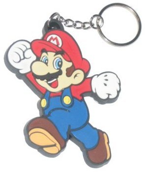 Nintendo Mario Brothers Video Game Key Chain - Jumping Blue Mario Rubber Logo