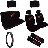 11PC Flying Red Eagle Low Back Seat Covers Bench Seat Cover Shoulder Pads Steering Wheel Cover Head Rest Covers Combo Kit