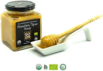 Usda Organic Mountain Raw (White) Thyme Honey Ebion 250 Gr -100% Greek Premium, Wild Collected, Super Food - Comes with Free (Honey Dipper Wooden)